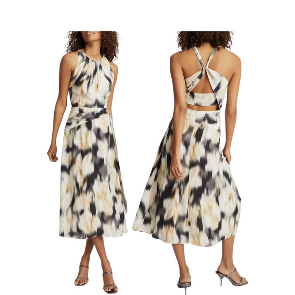 Reiss Dress Gisele Strappy back midi Smudge Print size 6